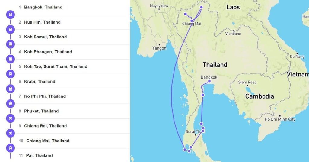 Travel plan for Thailand